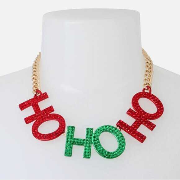 NWT BETSEY JOHNSON CRYSTAL HO HO HO CHRISTMAS NECKLACE - Picture 2 of 5